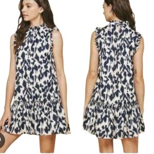 Pinch drop waist ruffled ikat mini dress - L.        S12